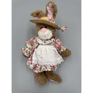 PCCW Bunny Rabbit Hare Plush In Straw Hat & Floral Dress 10”